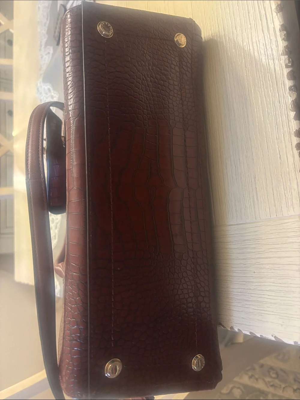 henri bendel Croc-Embossed Burgundy Tote with Card Pouch - Picture 11 of 14